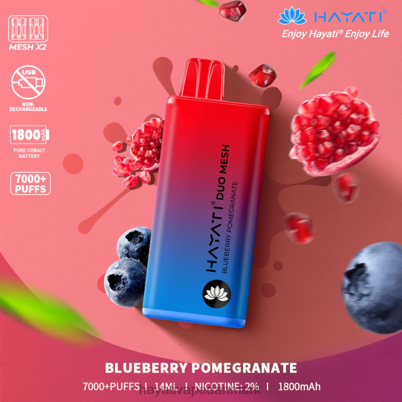 Hayati Flavour Vapes | Hayati Duo Mesh engangs blåbær granatæble TF62V186