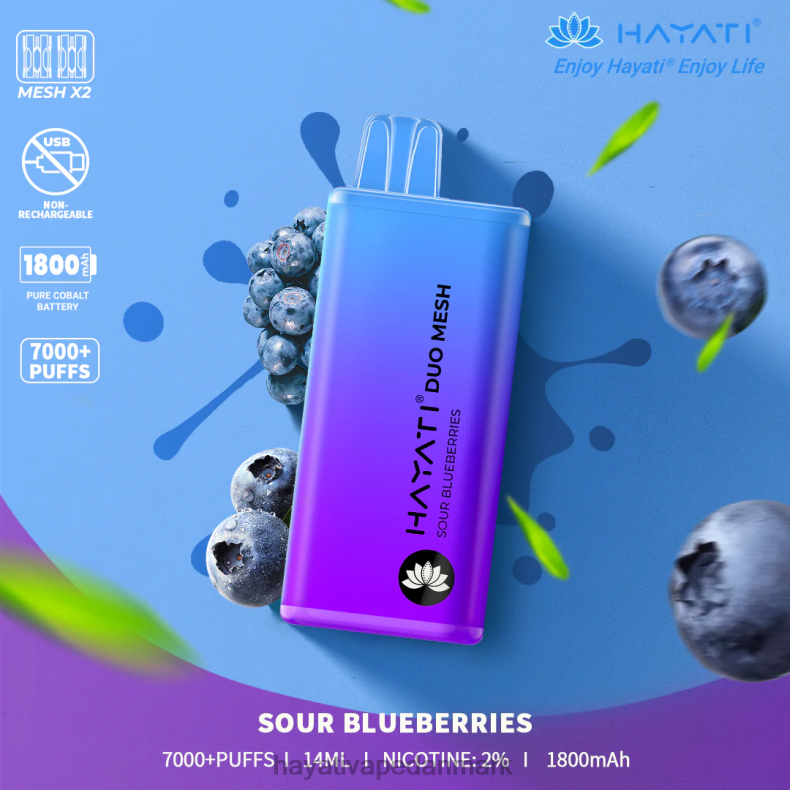 Hayati Vape Near Me | Hayati Duo Mesh engangs syrlige blåbær TF62V189