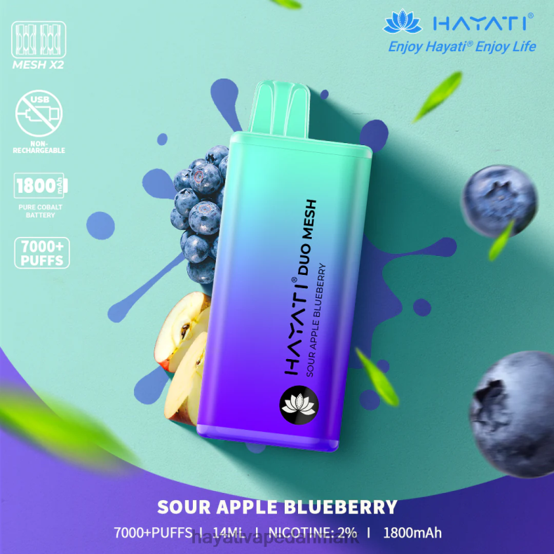 Hayati Vape Review | Hayati Duo Mesh engangs syrlige æble blåbær TF62V188