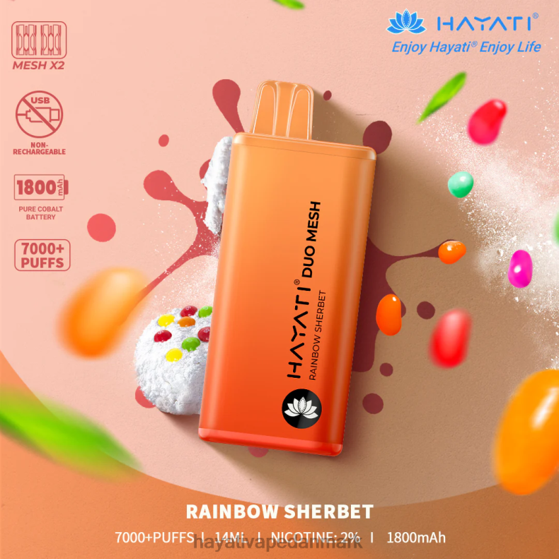 Hayati Vape Shop | Hayati Duo Mesh engangs regnbue sorbet TF62V177