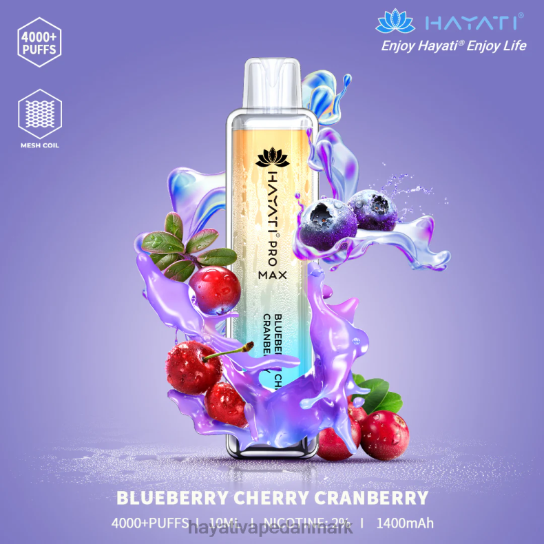 Hayati Vape Shop | Hayati Pro Max engangs blåbær kirsebær tranebær TF62V97