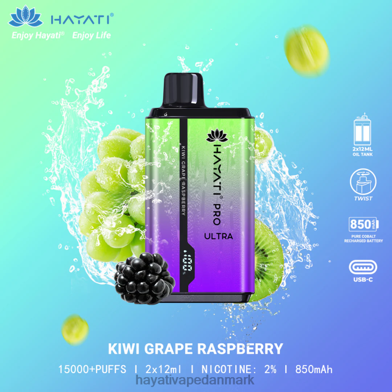 Hayati Berlin | Hayati Pro Ultra engangs 15000 pust kiwi-drue hindbær TF62V202
