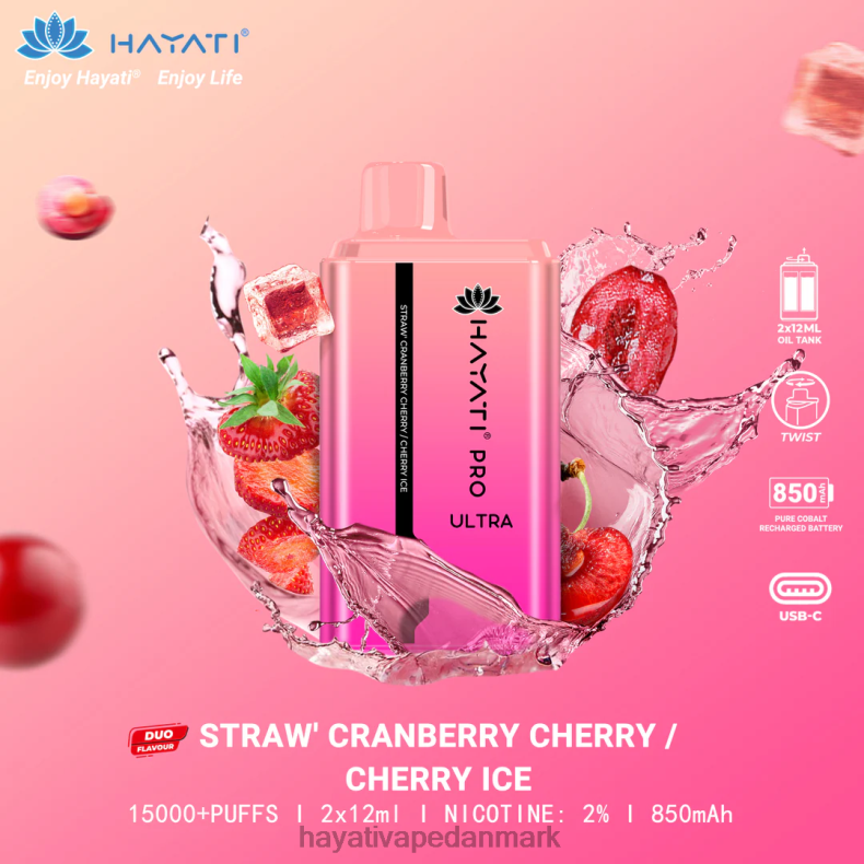 Hayati Flavour List | Hayati Pro Ultra engangs 15000 pust jordbær tranebær kirsebær-kirsebær is TF62V225