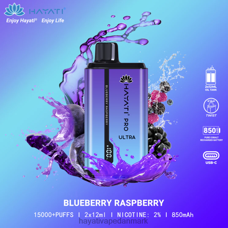 Hayati Flavour Vapes | Hayati Pro Ultra engangs 15000 pust blåbær hindbær TF62V196