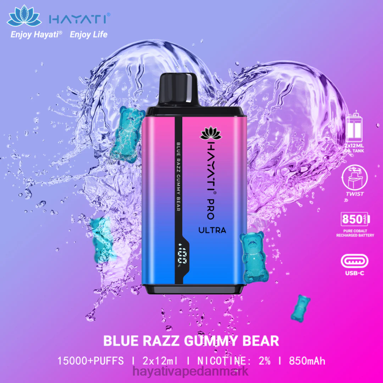 Hayati Flavours Deutschland | Hayati Pro Ultra engangs 15000 pust blå razz gummibjørn TF62V194