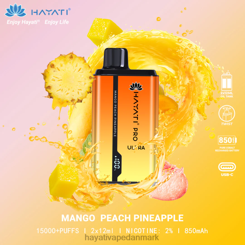 Hayati Flavours Deutschland | Hayati Pro Ultra engangs 15000 pust mango fersken ananas TF62V204