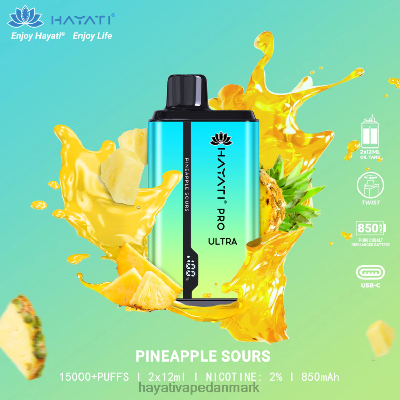 Hayati Vape Deutschland | Hayati Pro Ultra engangs 15000 pust ananas surt TF62V223