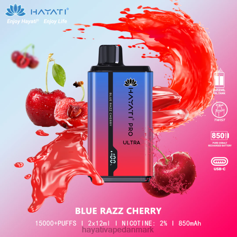 Hayati Vape Deutschland | Hayati Pro Ultra engangs 15000 pust blå razz kirsebær TF62V193