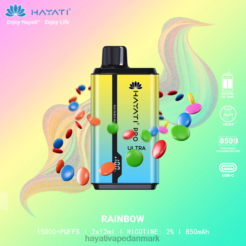Hayati Vape Near Me | Hayati Pro Ultra engangs 15000 pust regnbue TF62V209