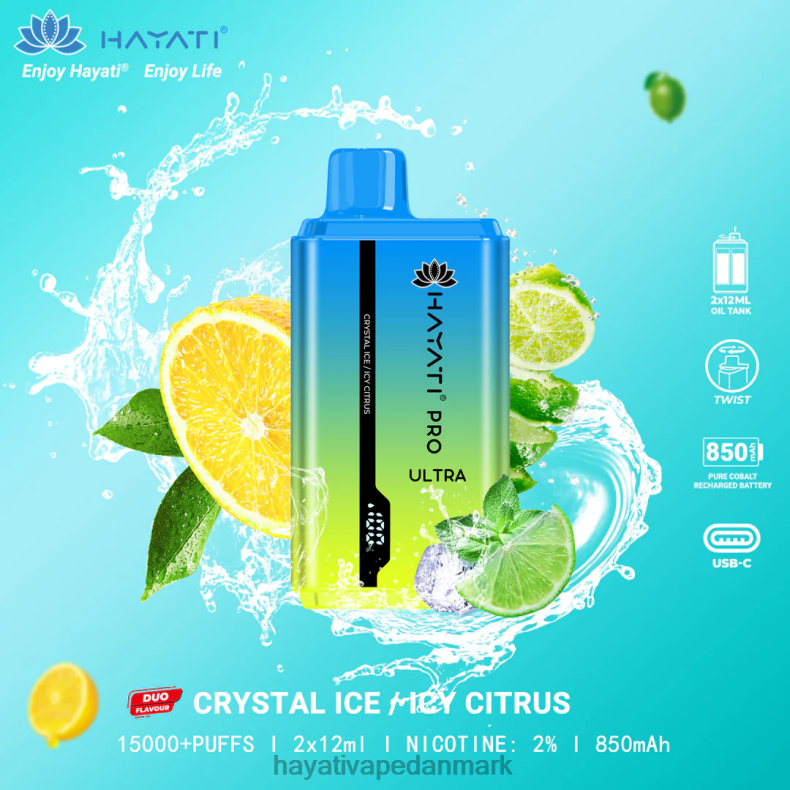 Hayati Vape Review | Hayati Pro Ultra engangs 15000 pust krystalis/iskold citrus TF62V218