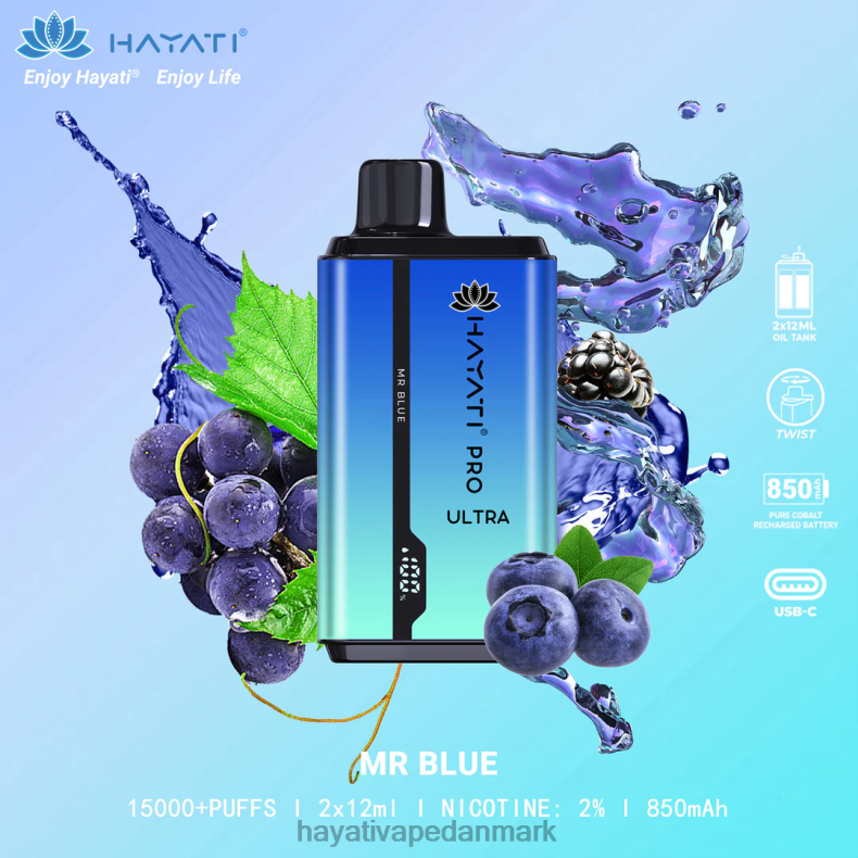 Hayati Vape Shop | Hayati Pro Ultra engangs 15000 pust hr blå TF62V207