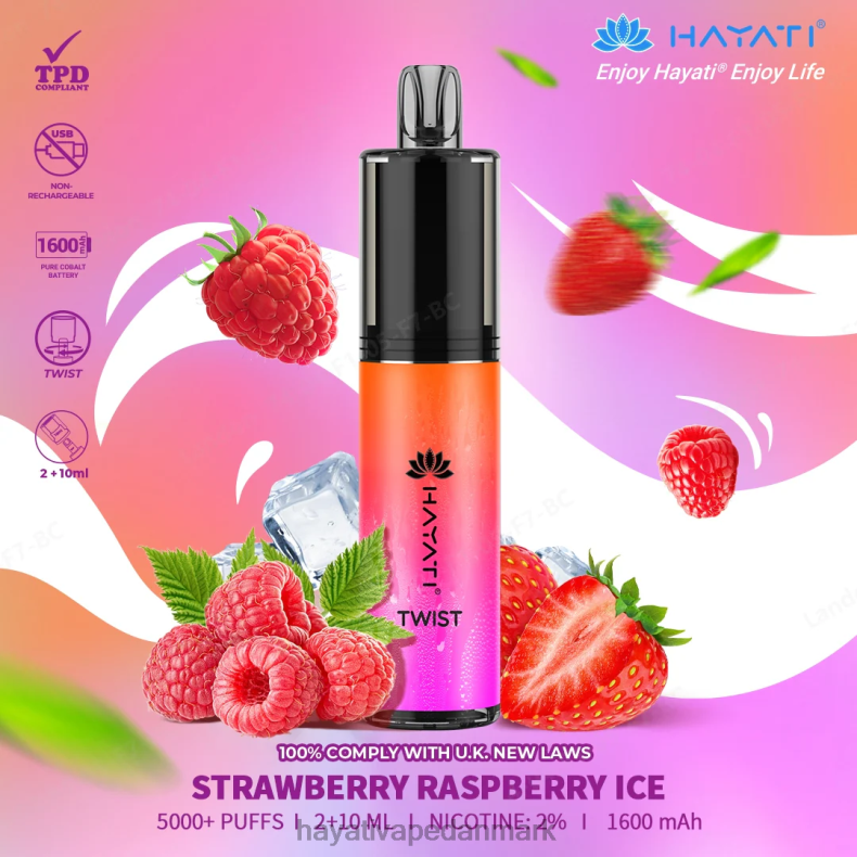 Hayati Flavour List | Hayati Twist engangs jordbær hindbæris TF62V85