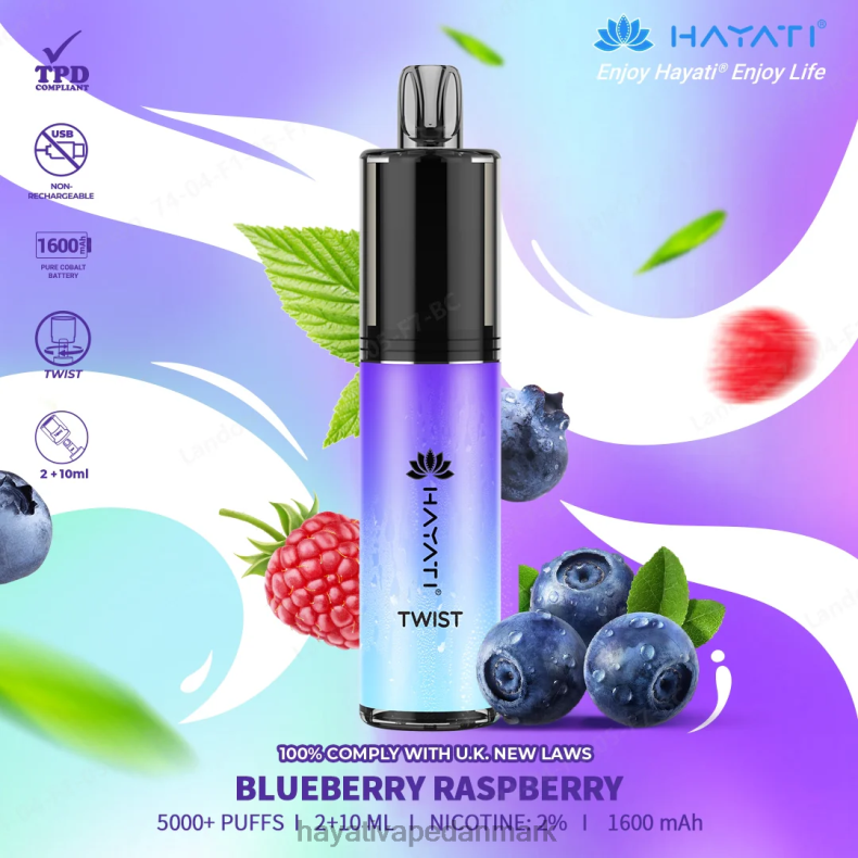 Hayati Flavour Vapes | Hayati Twist engangs blåbær hindbær TF62V66