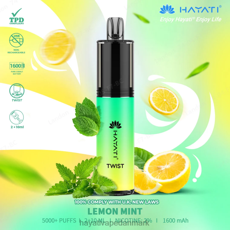 Hayati Flavour Vapes | Hayati Twist engangs citronmynte TF62V76