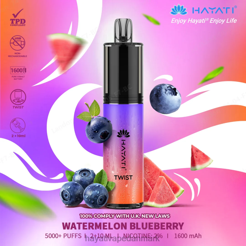 Hayati Vape Review | Hayati Twist engangs vandmelon blåbær TF62V88