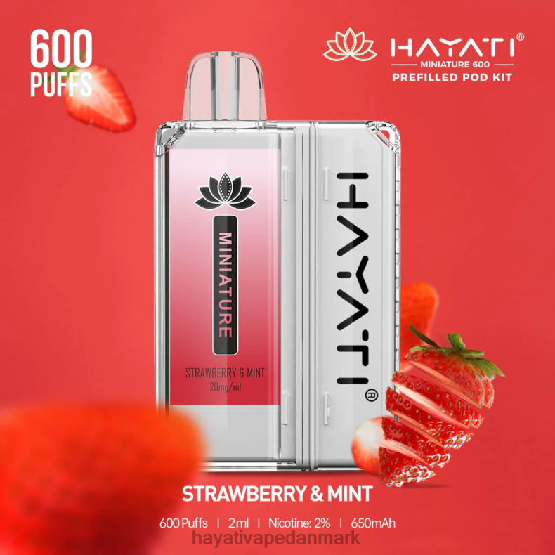 Hayati Flavour Vapes | Hayati Miniature 600 pod sæt jordbær og mynte TF62V46