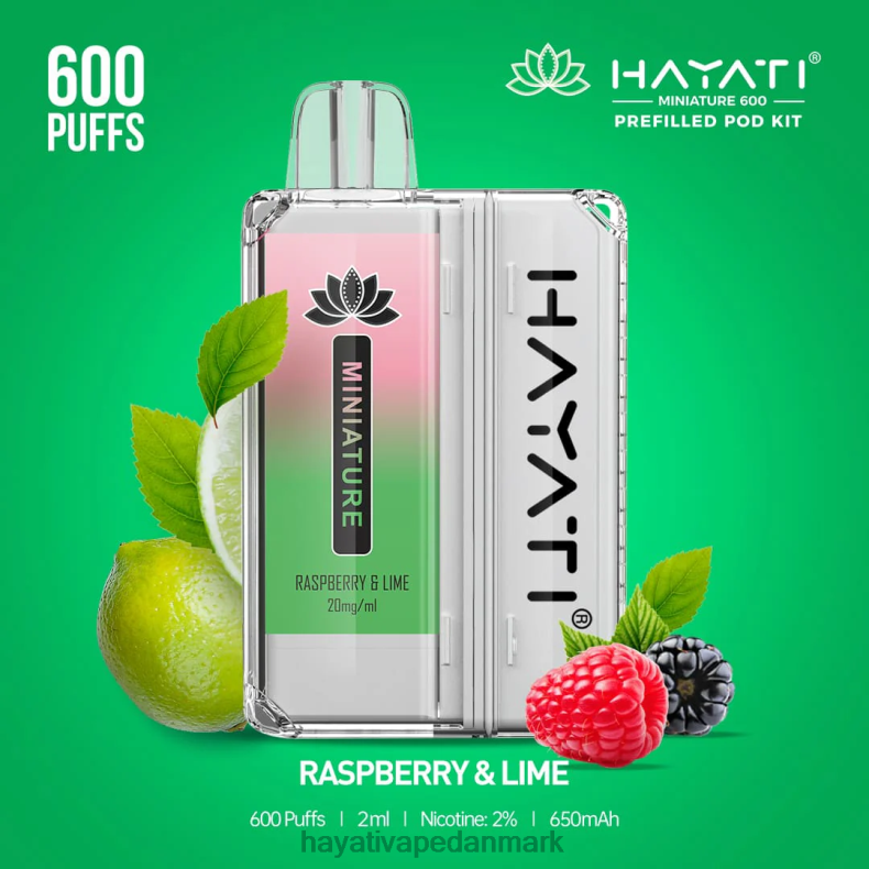 Hayati Vape Deutschland | Hayati Miniature 600 pod sæt hindbær og lime TF62V43