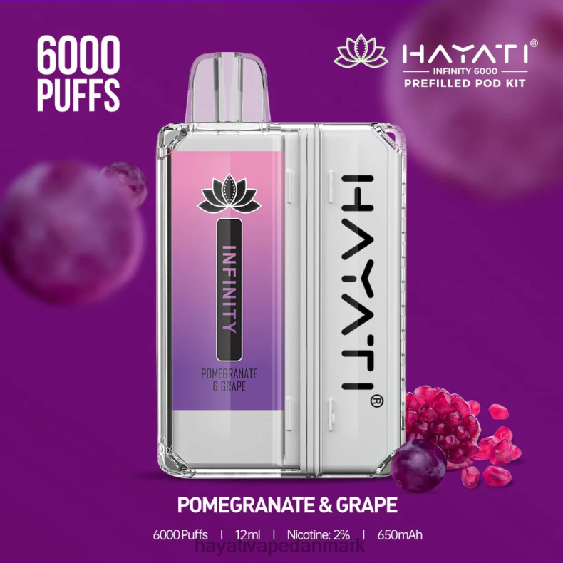 Hayati Flavour Vapes | Hayati Infinity 6000 pod-sæt granatæble og vindrue TF62V156