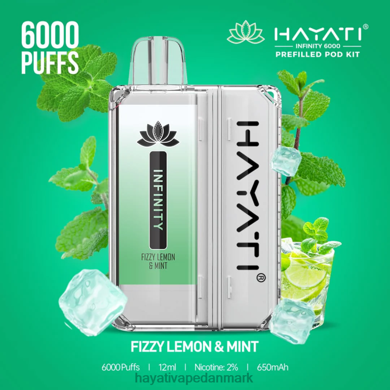 Hayati Vape Shop | Hayati Infinity 6000 pod-sæt brusende citron og mynte TF62V147