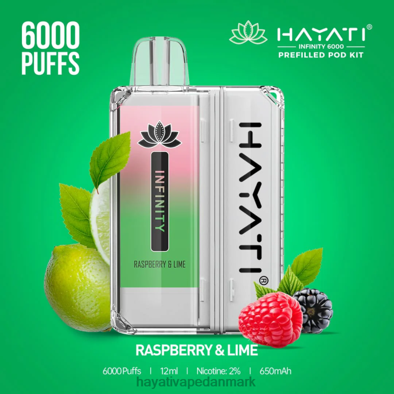 Hayati Vape Shop | Hayati Infinity 6000 pod-sæt hindbær og lime TF62V157