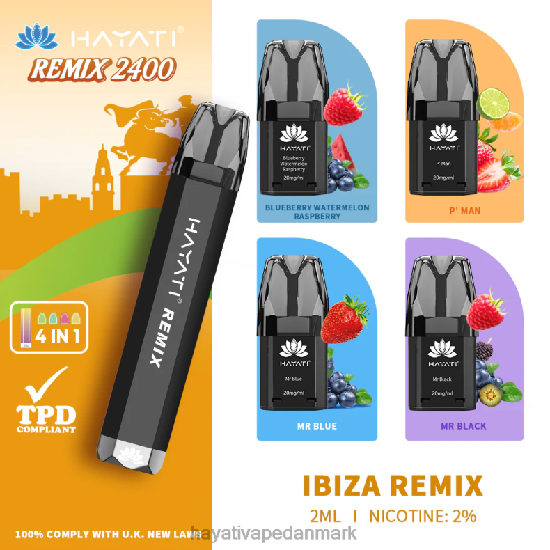 Hayati Flavour List | Hayati Remix præfyldt pod system 2400 pust ibiza remix TF62V55