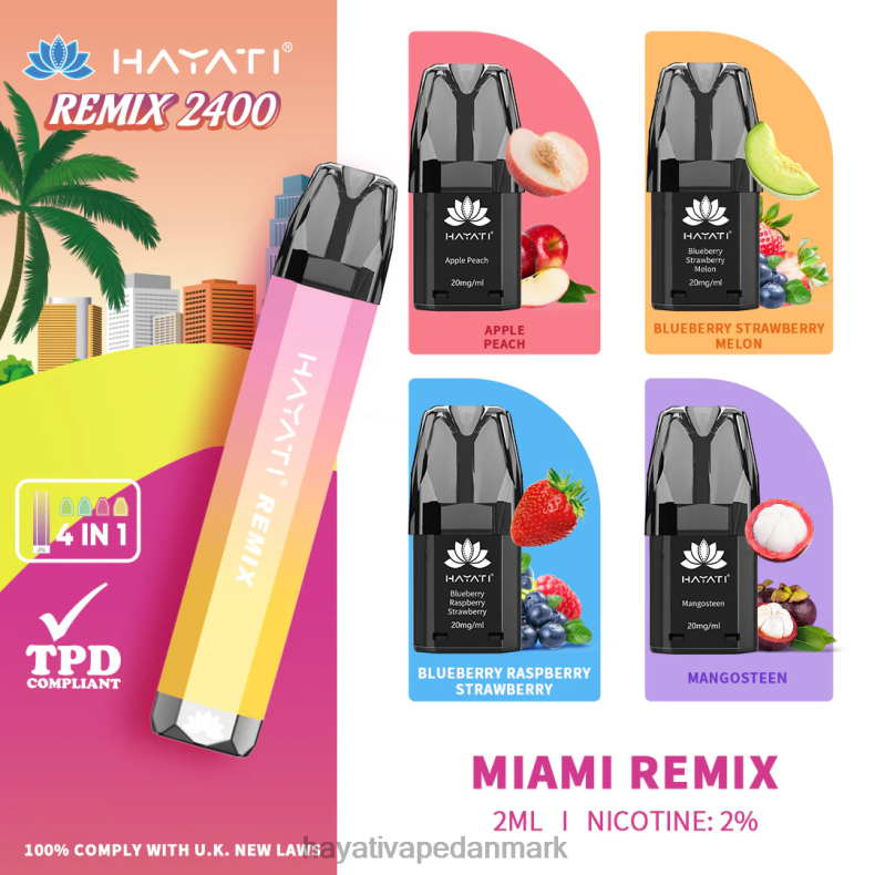 Hayati Flavour Vapes | Hayati Remix præfyldt pod system 2400 pust miami remix TF62V56