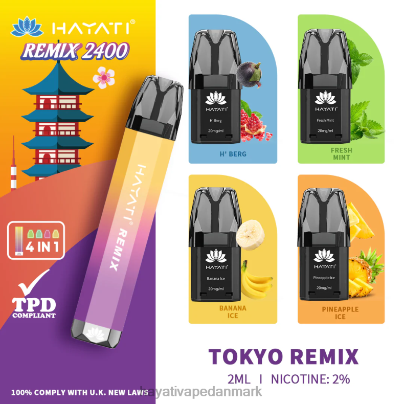 Hayati Vape Review | Hayati Remix præfyldt pod system 2400 pust tokyo remix TF62V58