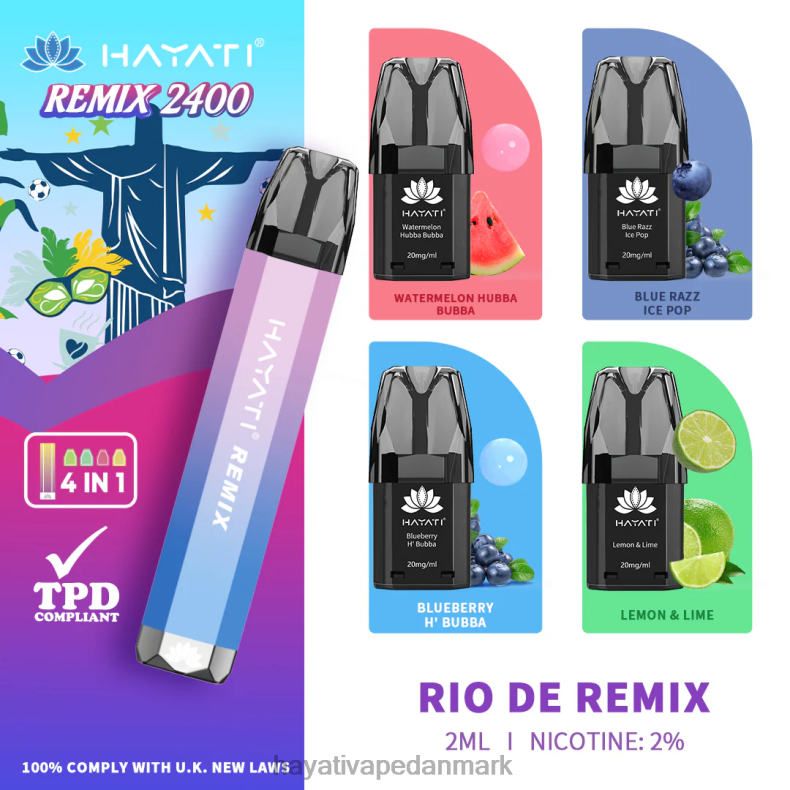 Hayati Vape Shop | Hayati Remix præfyldt pod system 2400 pust rio de remix TF62V57